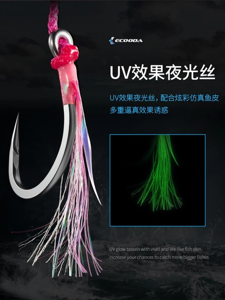 Ecooda Pink Style Light Jigging Single Hooks - Resim 3