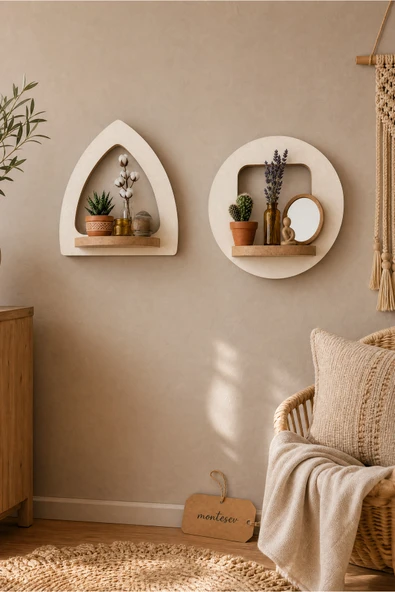 Ahşap Dekoratif Duvar Rafı 2 Li Set ( Mts-185 ) ürün görseli 1