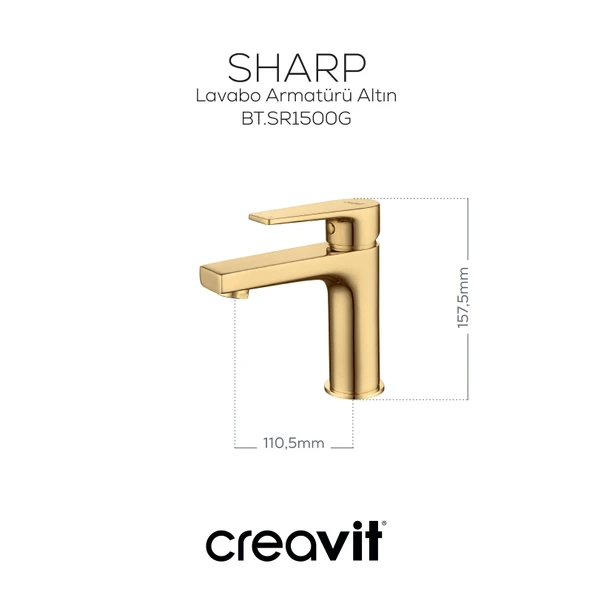 Sharp Lavabo Armatürü Altın - Resim 2