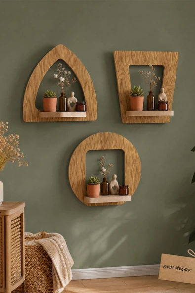 Ahşap Dekoratif Duvar Rafı 3 lü Set ( MTS-196 ) ürün görseli 1