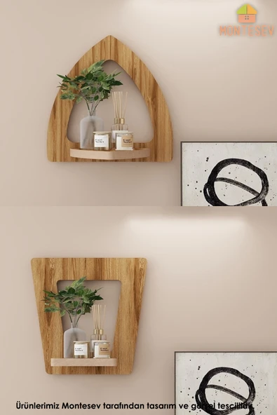 Ahşap Dekoratif Duvar Rafı 2 li Set ( MTS-212 ) ürün görseli 1