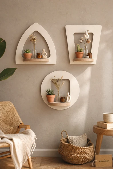 Ahşap Dekoratif Duvar Rafı 3 lü Set ( MTS-184 ) ürün görseli 1