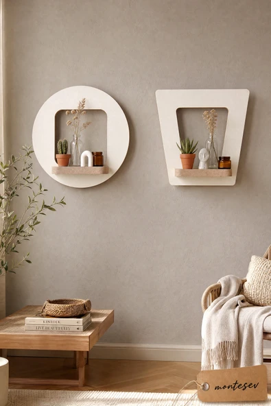 Ahşap Dekoratif Duvar Rafı 2 li Set ( MTS-186 ) ürün görseli 1