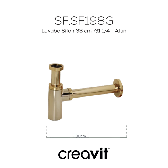 Lavabo Sifon 33 cm  G1 1/4 - Altın - Resim 2