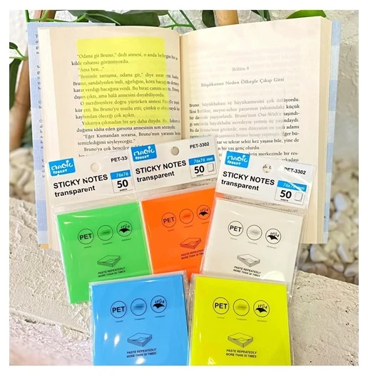 Magic Yapışkanlı Not Kağıdı Şeffaf Neon Renk - 3 adet ürün görseli 1
