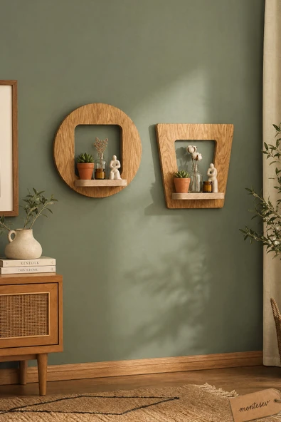 Ahşap Dekoratif Duvar Rafı 2 li Set ( MTS-198 ) ürün görseli 1