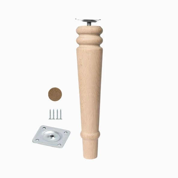 Bohem 20 cm Doğal Boyasız Ahşap Ayak Silindir Mobilya Koltuk Kanepe Ayağı Metal Montaj Aparat & Keçe ürün görseli 1