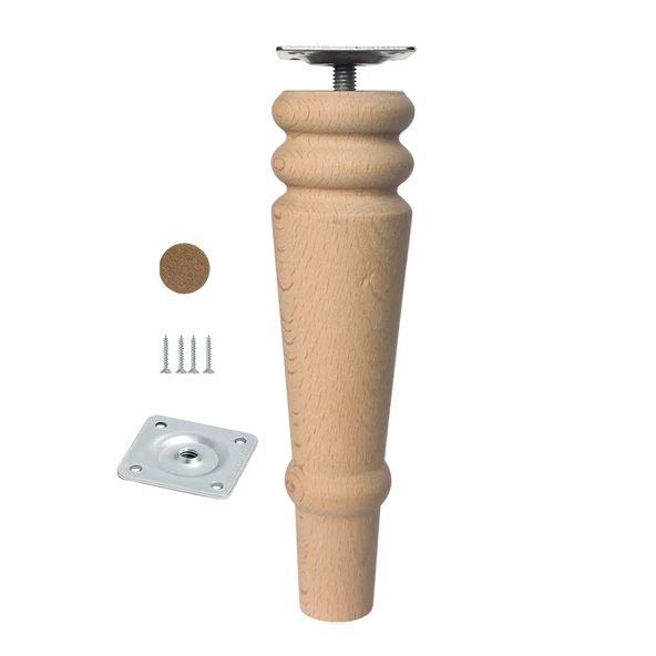 Bohem 18 cm Doğal Boyasız Ahşap Ayak Silindir Mobilya Koltuk Kanepe Ayağı Metal Montaj Aparat & Keçe ürün görseli 1