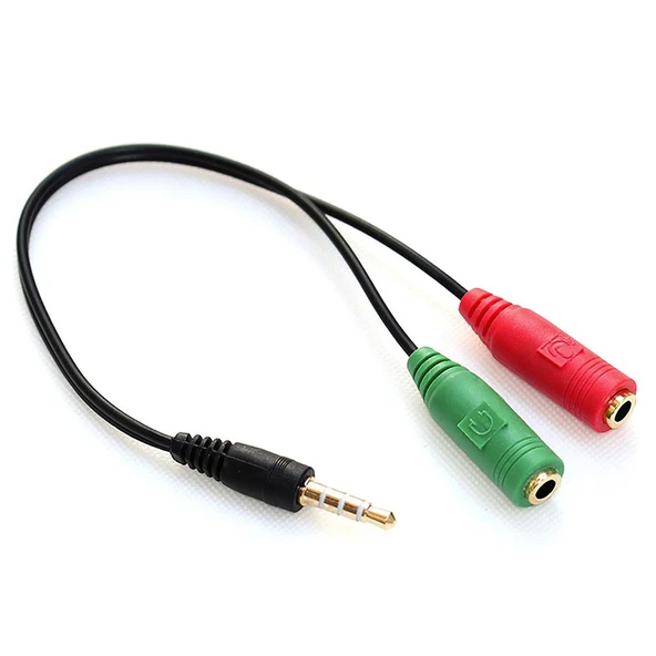 3.5mm stereo 4 boğum Kulaklık mikrofon ayırıcı Y kablo 20 cm ürün görseli 1