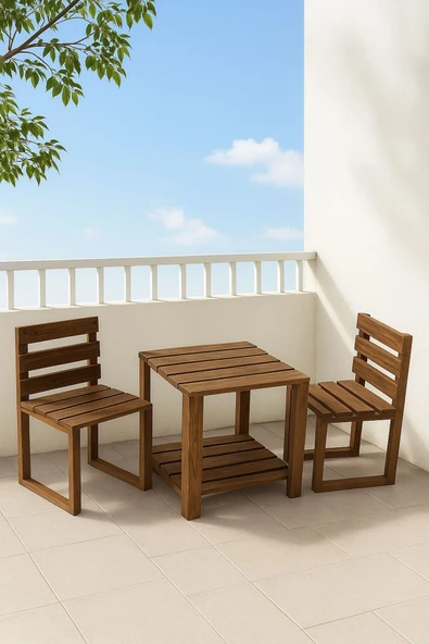 DEKORELA AHŞAP BAHÇE/BALKON BİSTRO OTURMA TAKIMI ürün görseli 1