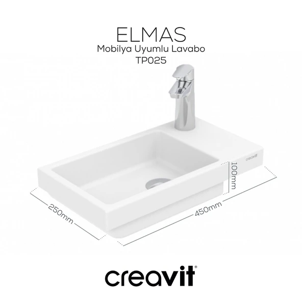 Elmas Lavabo 45 cm Beyaz ürün görseli 1