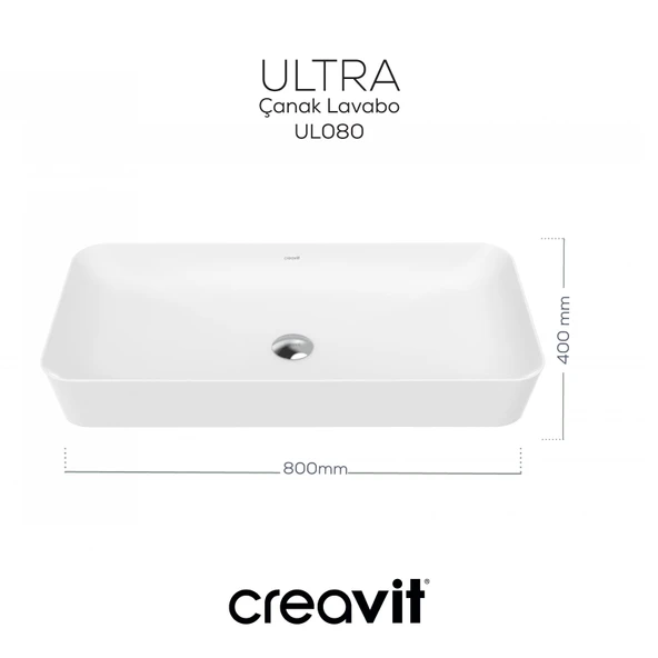 Ultra Dikdörtgen Çanak Lavabo 80cm Beyaz - Resim 3