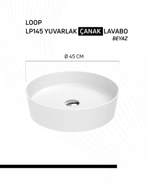Loop Yuvarlak Çanak Lavabo Ø45 cm Beyaz - Resim 6