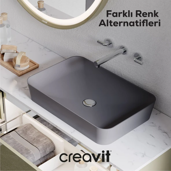 Loop Dikdörtgen Çanak Lavabo 40x60cm Beyaz - Resim 5