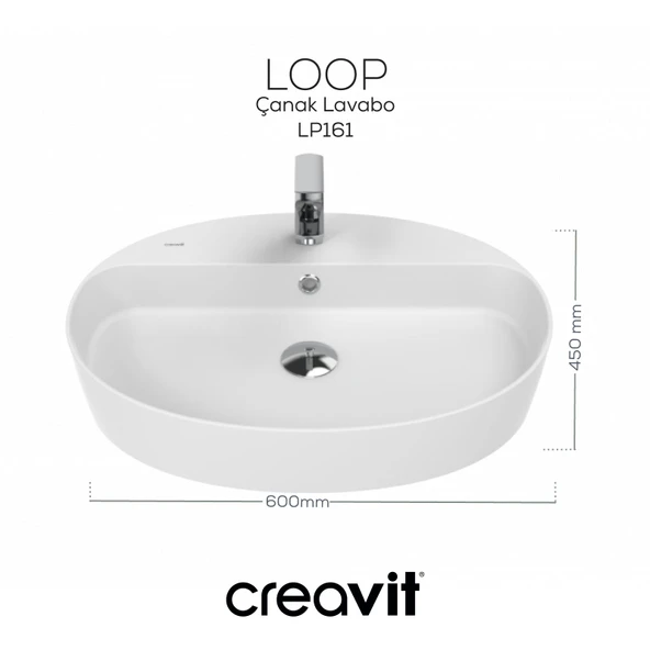 Loop Oval Çanak Lavabo 40x60 cm Beyaz - Resim 3
