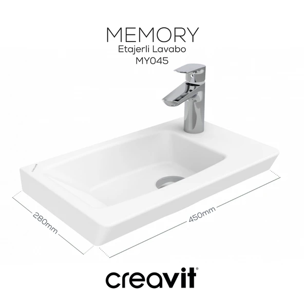 Memory Etajerli Lavabo 45 cm Beyaz - Resim 4