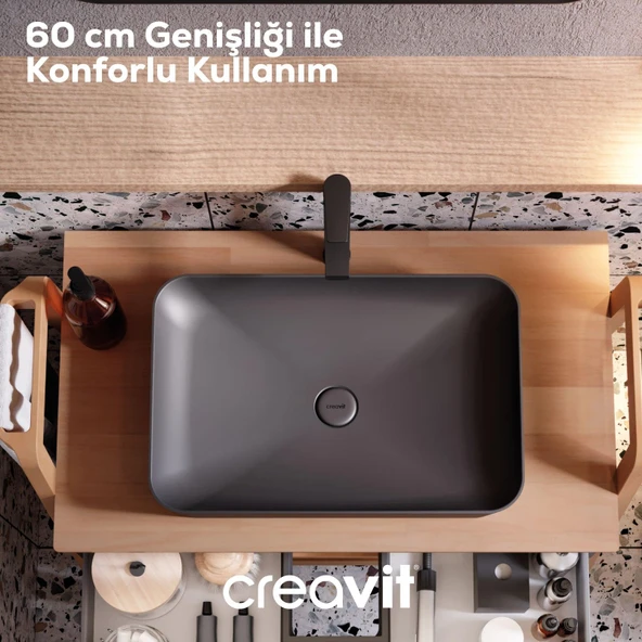 Ultra Dikdörtgen Çanak Lavabo 60 cm Mat Antrasit - Resim 2