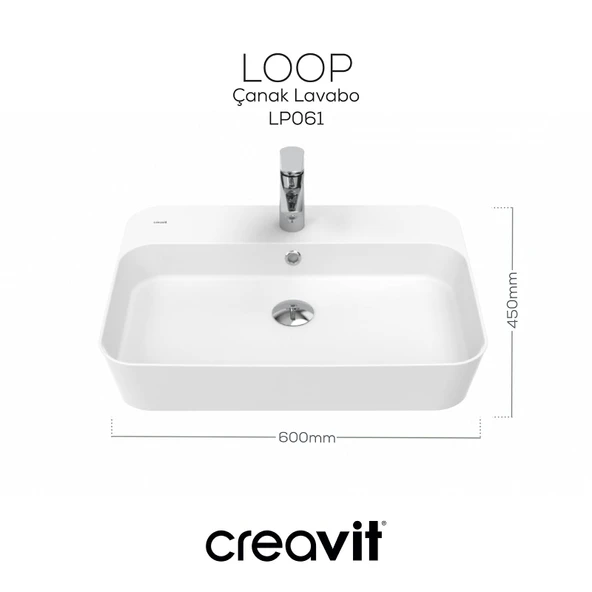 Loop Dikdörtgen Çanak Lavabo 45x60 cm Beyaz - Resim 3