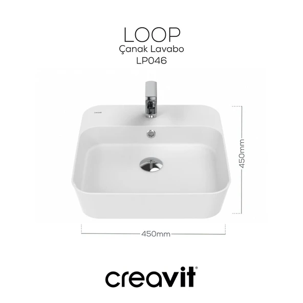 Loop Kare Çanak Lavabo 45 cm Beyaz - Resim 4