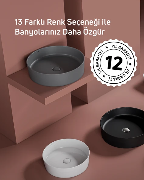 Loop Yuvarlak Masa Üstü Çanak Lavabo Ø45 cm Extra Limon Çiçeği - Resim 5