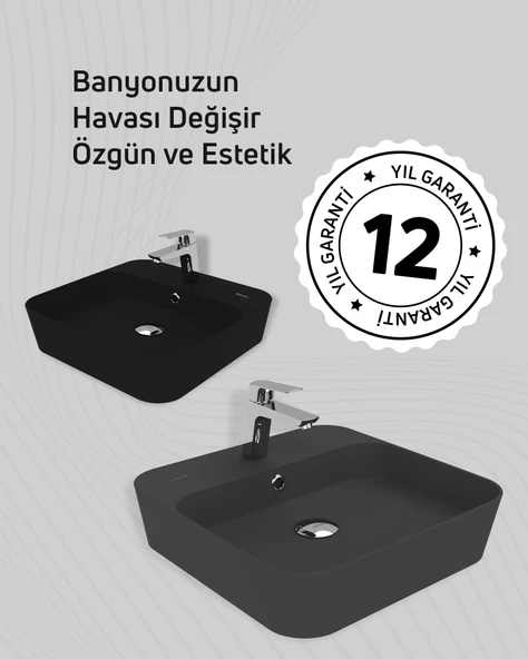 Loop Kare Masa Üstü İnce Çanak Lavabo 45 cm Extra Berry - Resim 4