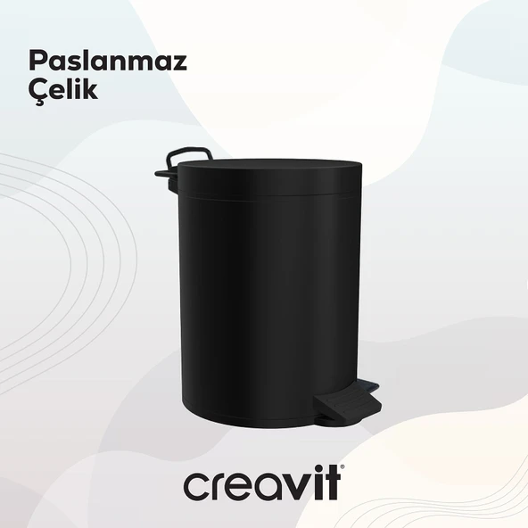 Pedallı Çöp Kovası (5 Lt) Mat Siyah - Resim 3