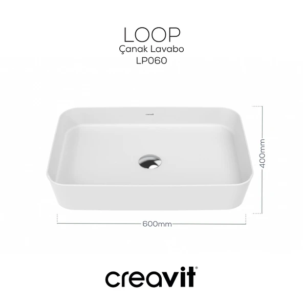Loop Dikdörtgen Çanak Lavabo 40x60cm Beyaz - Resim 4