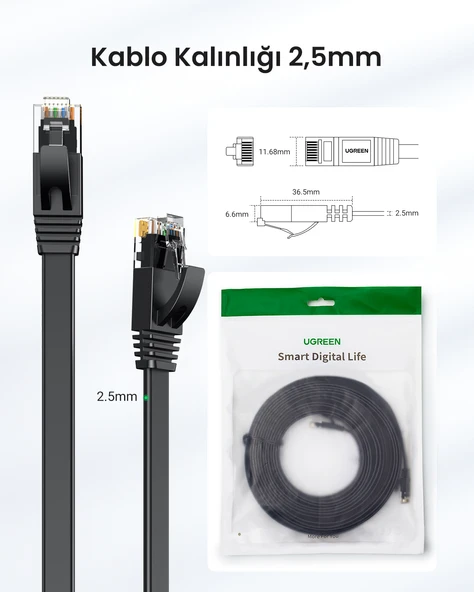 UGREEN CAT6 Flat Ethernet Kablosu, 20 Metre, 50181 - Resim 8