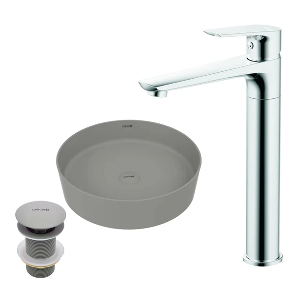 Loop Cool Grey Çanak Lavabo Armatür ve Sifon Başlığı Set ürün görseli 1