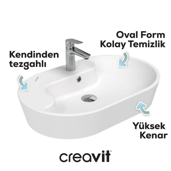 Topic Tezgah Üzeri Çanak Lavabo 70cm Beyaz - Resim 5