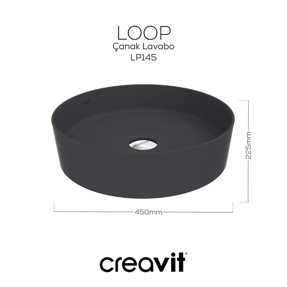 Loop Yuvarlak Çanak Lavabo Ø45 cm Mat Antrasit - Resim 6