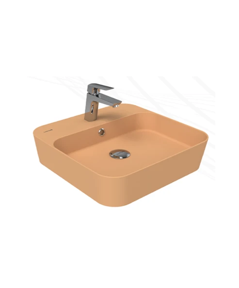 Loop Kare Masa Üstü İnce Çanak Lavabo 45 cm Extra Şeftali Tüyü ürün görseli 1