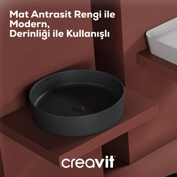 Loop Yuvarlak Çanak Lavabo Ø45 cm Mat Antrasit - Resim 2
