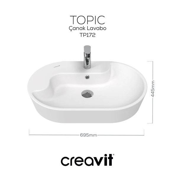 Topic Tezgah Üzeri Çanak Lavabo 70cm Beyaz - Resim 4