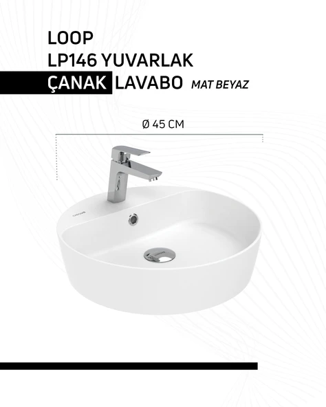 Loop 45cm Masa Üstü Çanak Lavabo Extra Mat Beyaz ürün görseli 1