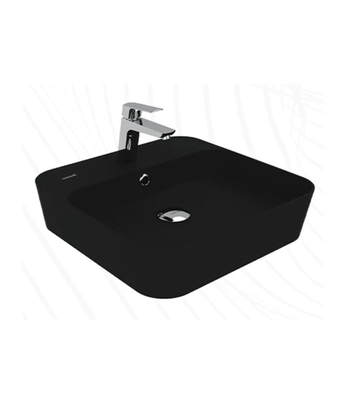 Loop Kare Masa Üstü İnce Çanak Lavabo 45 cm Extra Kömür Karası ürün görseli 1