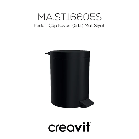 Pedallı Çöp Kovası (5 Lt) Mat Siyah - Resim 2