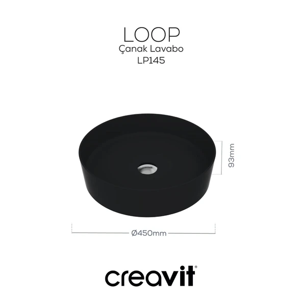 Loop Yuvarlak Çanak Lavabo Ø45 cm Mat Siyah - Resim 4