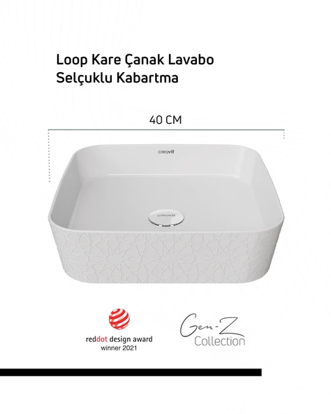 Loop Gen-Z Kare 40 cm Masa Üstü İnce Lavabo Selçuklu Extra Beyaz ürün görseli 1