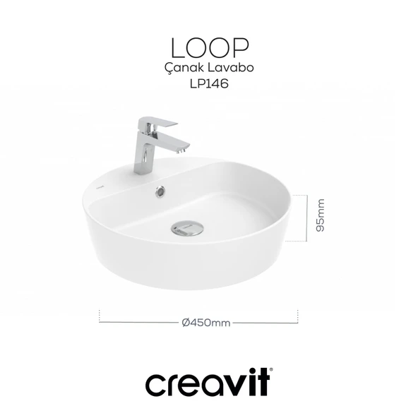 Loop 45cm Masa Üstü Çanak Lavabo Beyaz - Resim 3