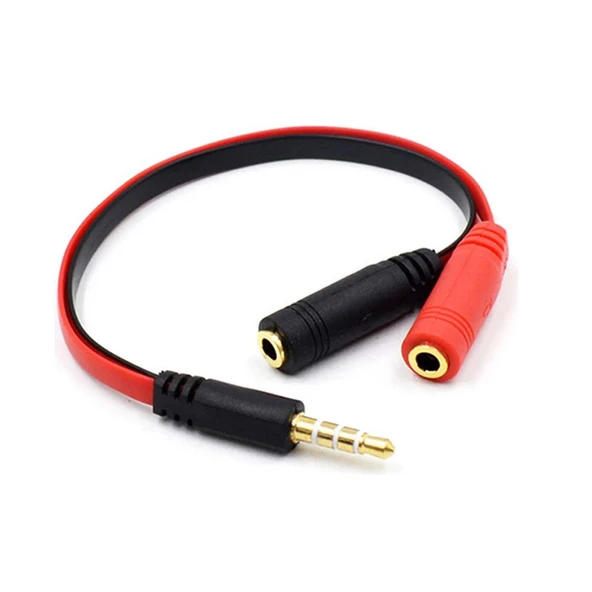 3.5mm stereo 4 boğumlu Kulaklık mikrofon ayırıcı silim yassı Y kablo ürün görseli 1