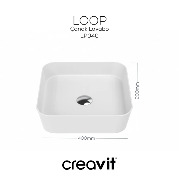 Loop Kare Çanak Lavabo 40 cm Beyaz - Resim 4