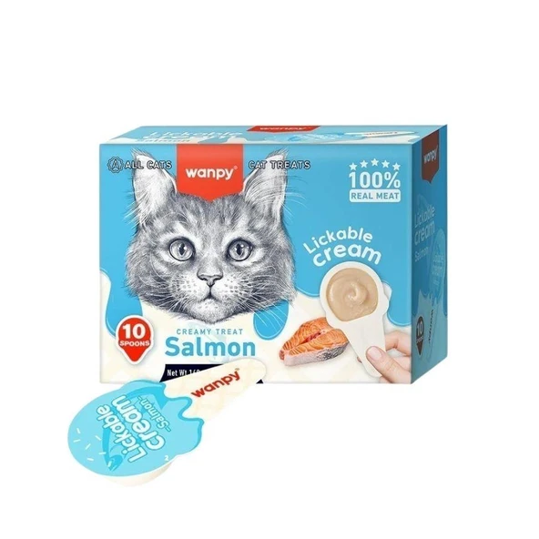 Wanpy Somonlu Kaşık Krema Kedi Ödül Maması 10x16 gr ürün görseli 1