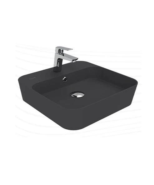 Loop Kare Masa Üstü İnce Çanak Lavabo 45 cm Extra Mat Antrasit ürün görseli 1
