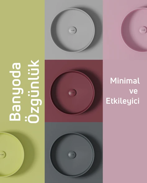 Loop Yuvarlak Masa Üstü Çanak Lavabo Ø45 cm Extra Limon Çiçeği - Resim 2