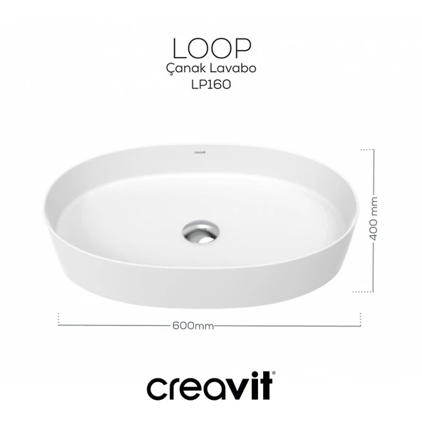 Loop Oval Çanak Lavabo 40x60 cm Beyaz - Resim 3