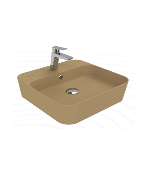 Loop Kare Masa Üstü İnce Çanak Lavabo 45 cm Extra Mat Cappuccino ürün görseli 1