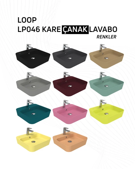 Loop Kare Masa Üstü İnce Çanak Lavabo 45 cm Extra Mint - Resim 3