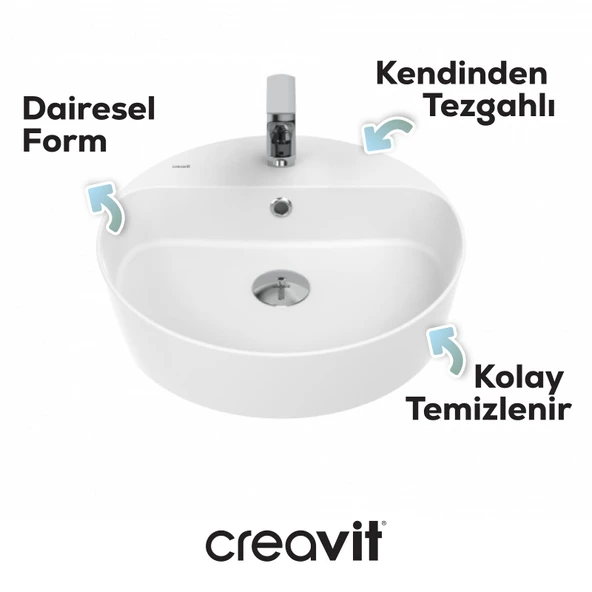 Loop 45cm Masa Üstü Çanak Lavabo Beyaz - Resim 2