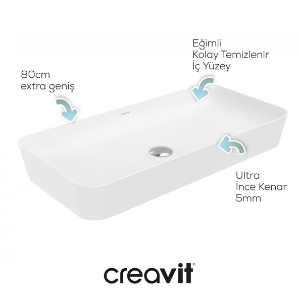 Ultra Dikdörtgen Çanak Lavabo 80cm Beyaz - Resim 2